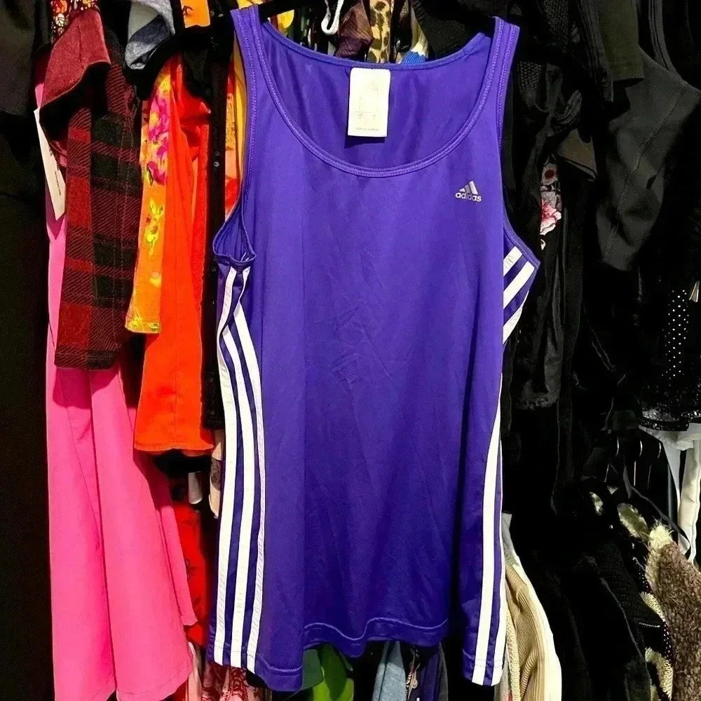 Purple and White Adidas Workout Tank Top